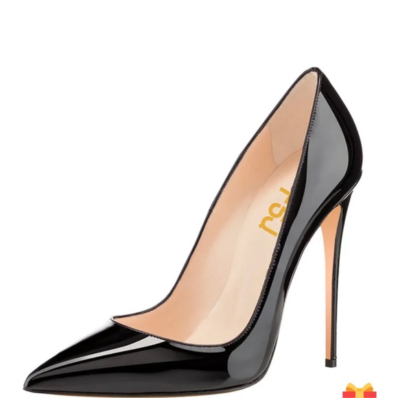 FSJ Shoes - FSJ Black Patent Leather High Heels Office Pointed Toe Pumps Shoes